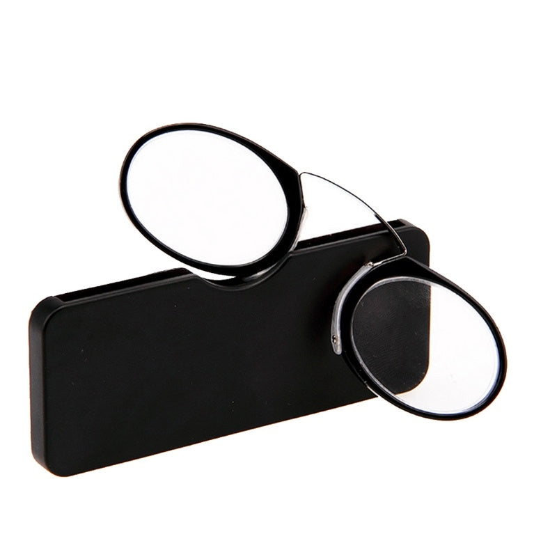 Portable Wallet Reader Clipped To Mini Reading Glasses With Protective Case