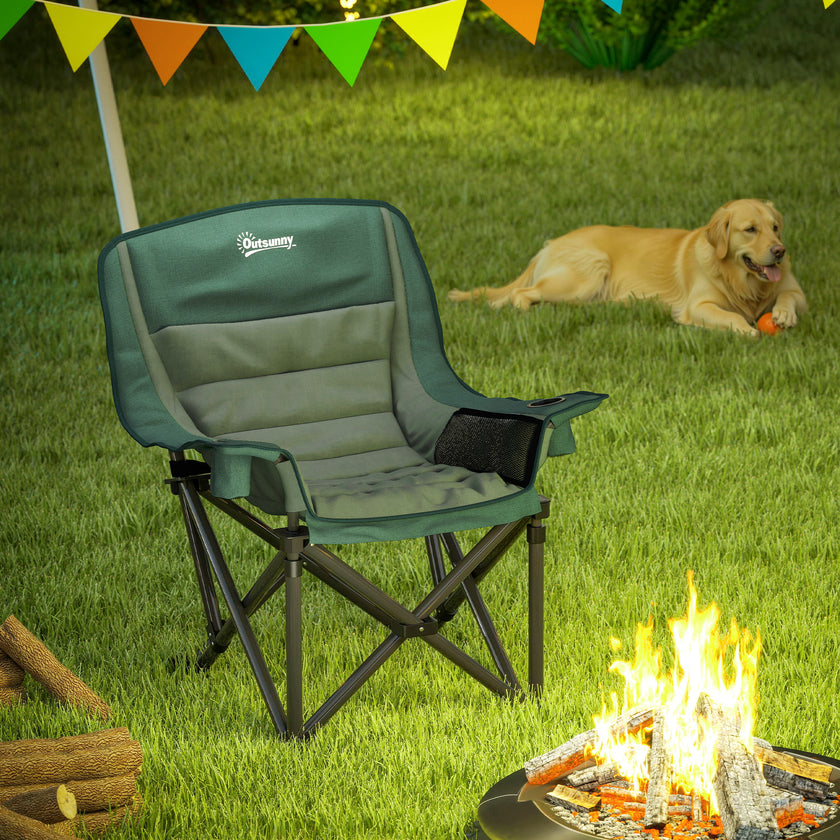 Portable Padded Camping Chair, With Bag - Olive Green