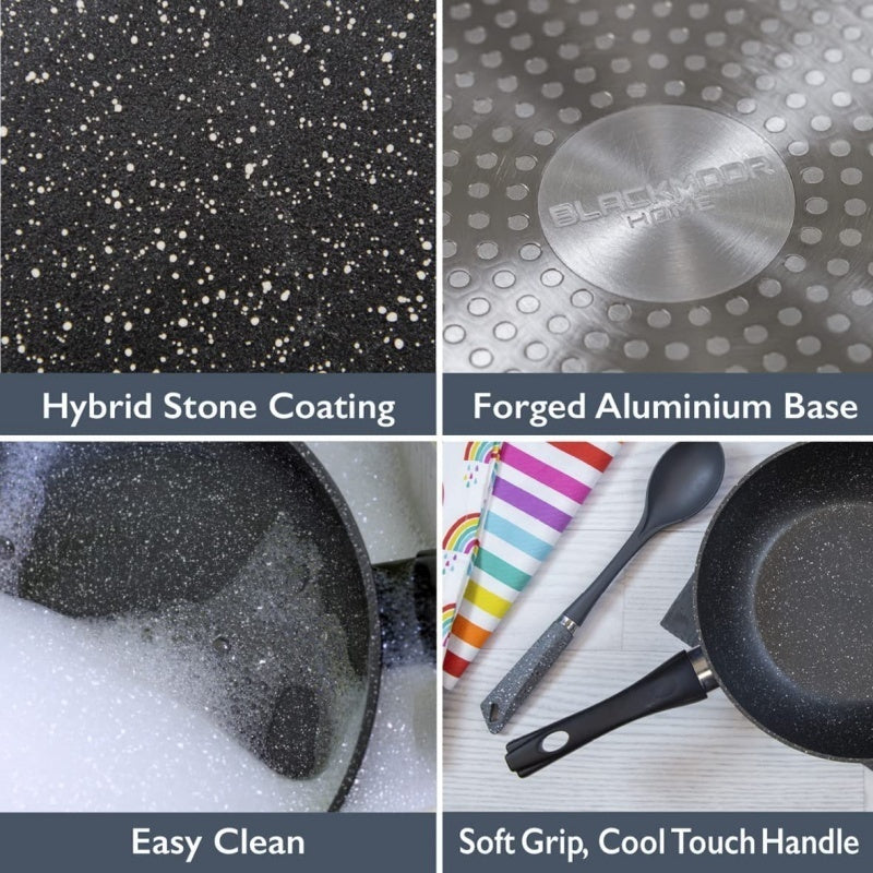 Non Stick Black Frying Pan Ceramic PTFE Coated For Gas Electric Induction