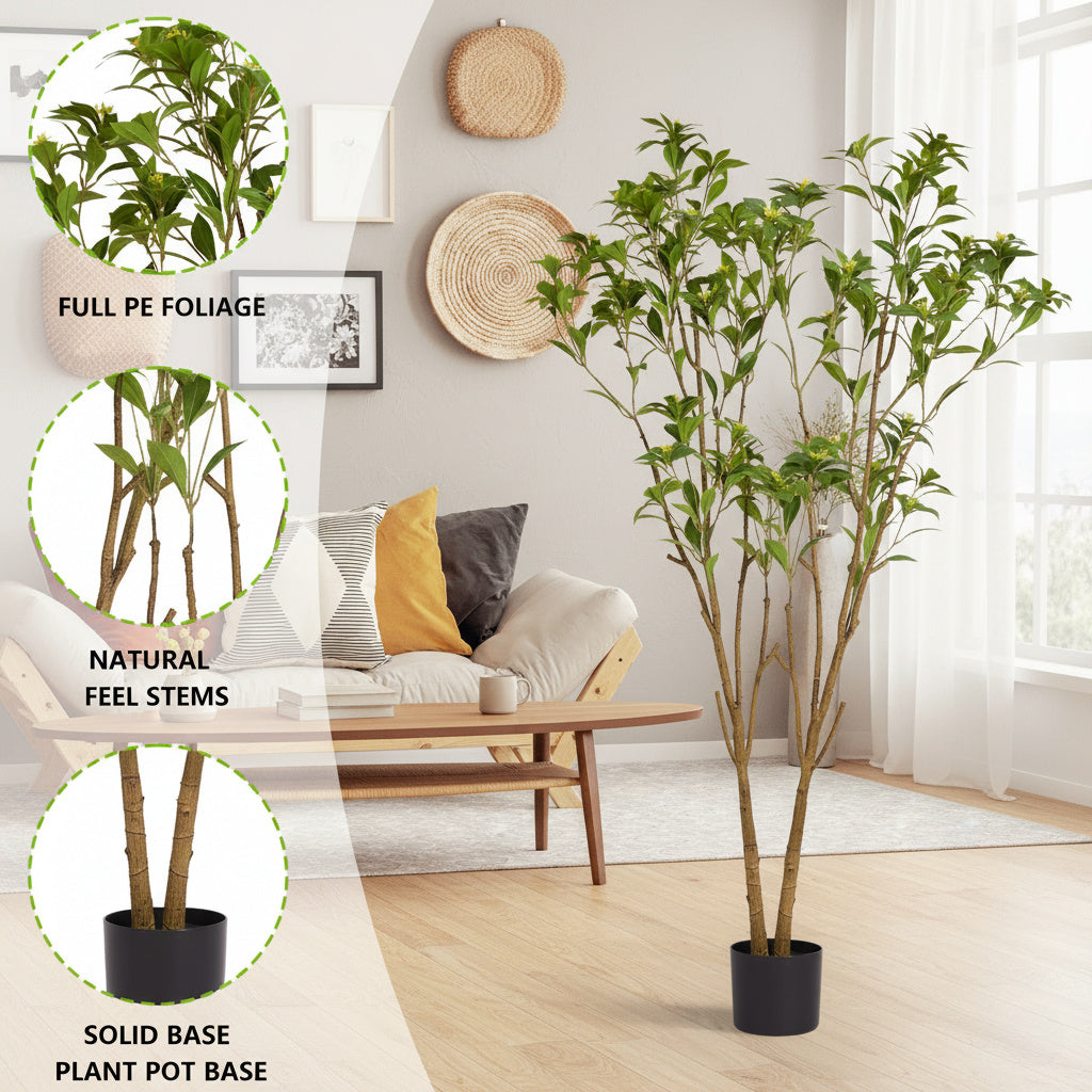 5.2FT Artificial Tree Natural Look Citrus Faux Tree Artificial Floor Plant W Leaves & Flowers For Home Office Patio Decor