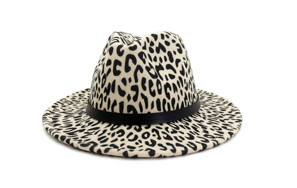 Wide Brim Leopard Wool Fedora Felt Hat For Women