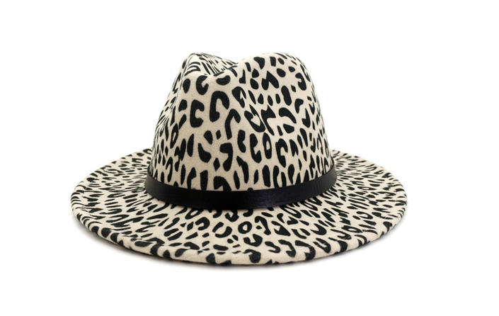 Wide Brim Leopard Wool Fedora Felt Hat For Women
