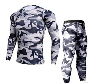 Mens Camouflage Pants & T Shirt Sets Fashion Crossfit T-shirt Compression Brand Clothing Joggers Men Casual Leggings