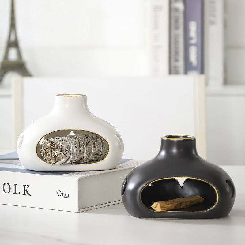 Incense Burner Ceramic Holy Wood Base Incense Holder Burner Top