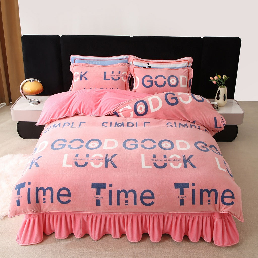 New Milk Fiber Printed Four-piece Bedding Set