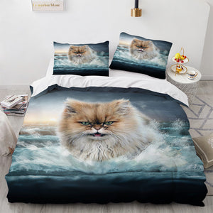 White Cute Cat Bedding Set Girl Ladies Bedroom Comfort Duvet Cover