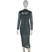 Long Sleeve Net Yarn Hot Rhinestone Dress Nightclub Dress