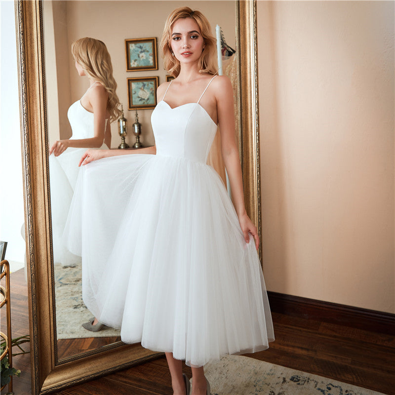 Women's Minimalist Suspender Travel Photo Wedding Dress