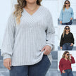Pit Striped V-neck Cross Bottoming Shirt Long-sleeved Top For Women