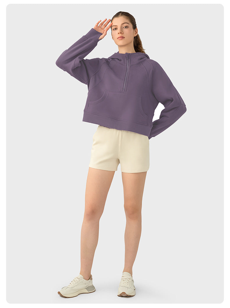 Hoodie Half Zipper Sweater Women's Short Casual Loose All-Match Sports Top