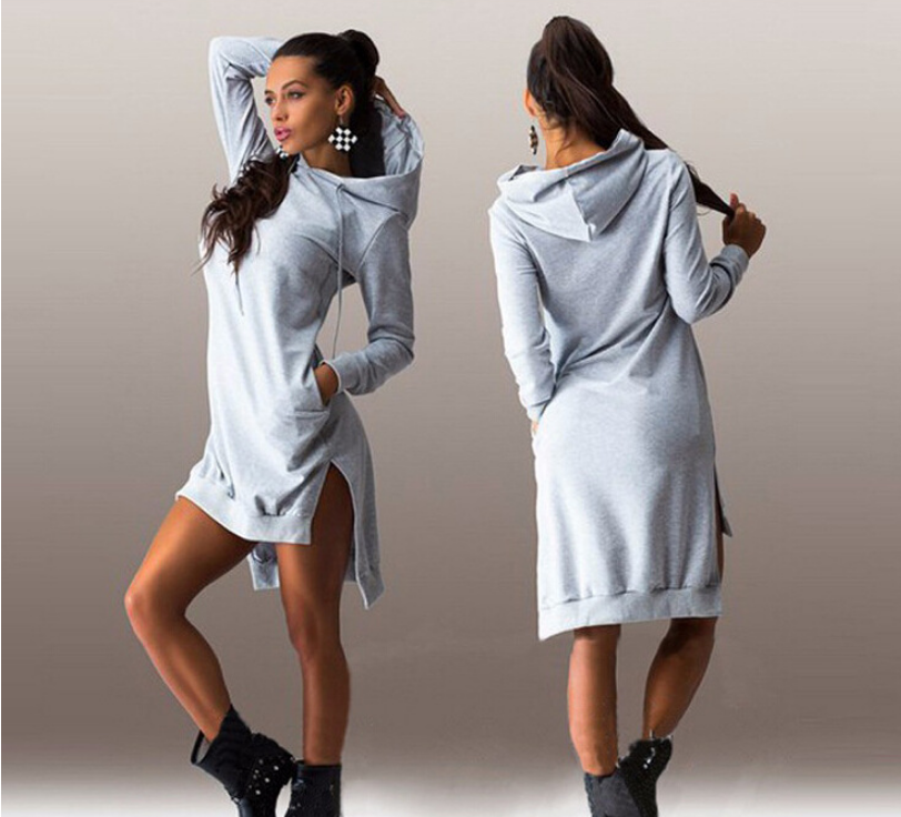 fashion irregular hooded long-sleeved dress sweater