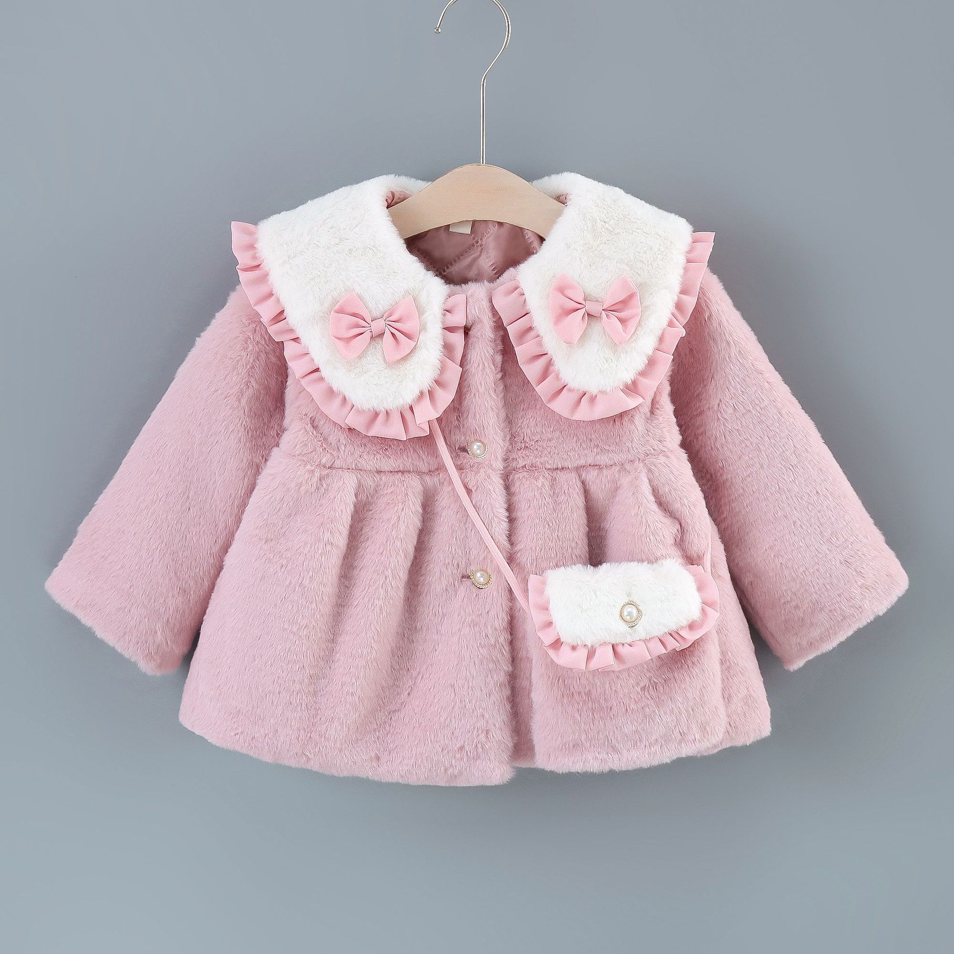 Girl's Sweet Flip Children's Clothing Bow Korean Style Solid Color Cotton Coat