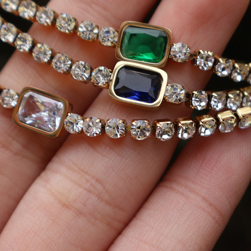 Tennis Zircon Light Luxury Emerald Stainless Steel Plated 18K Gold Necklace