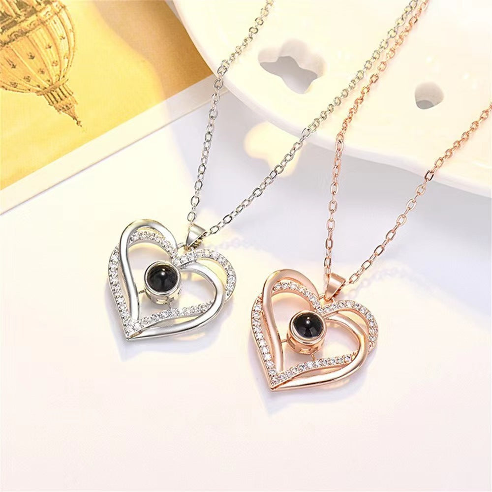 Creative Double Layered Love Set Diamond Projection Necklace
