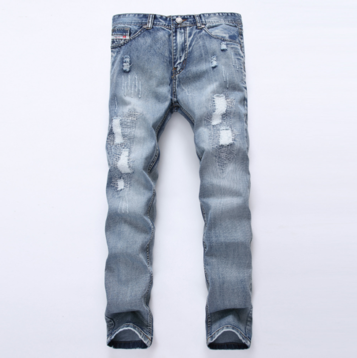 Mens Ripped Jeans Pants Light Blue Slim Fit Distressed Denim Joggers Male Plus Size Jean Trousers