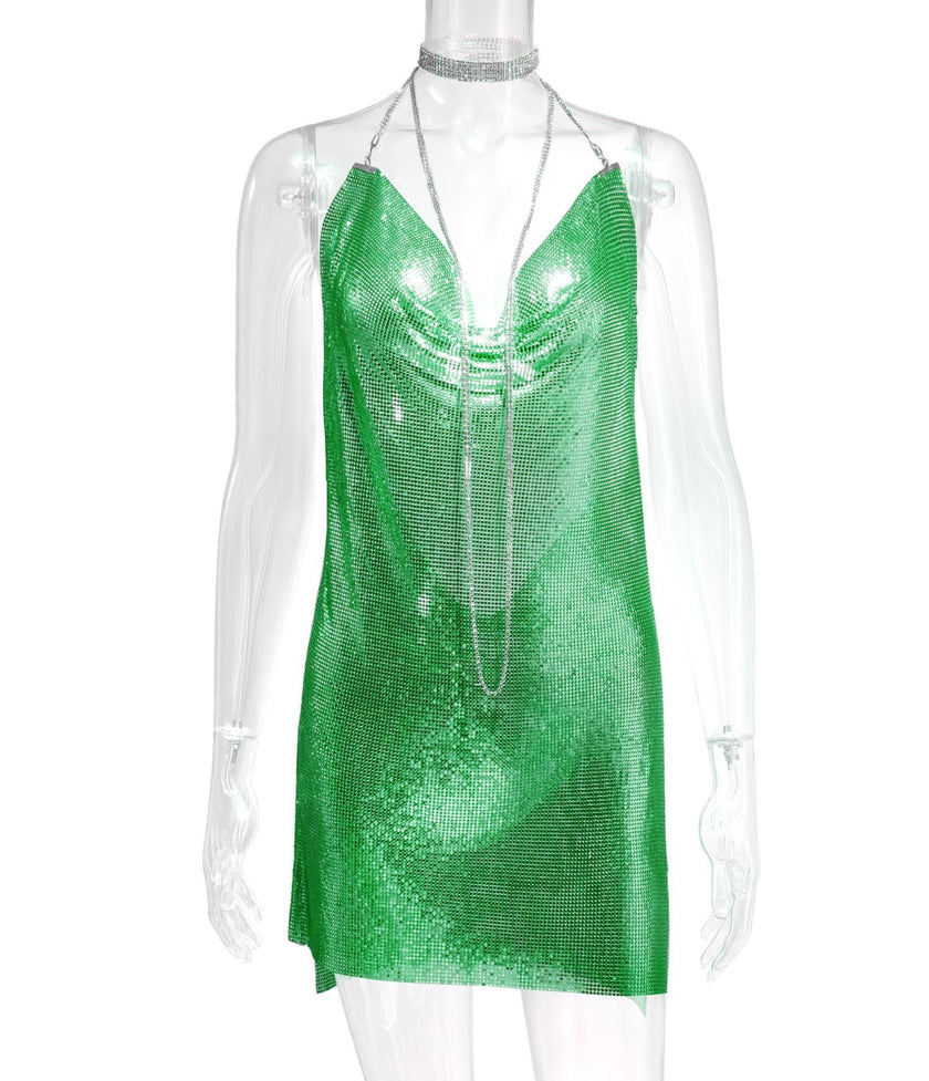 Metal Sequins Dress Rhinestone Women