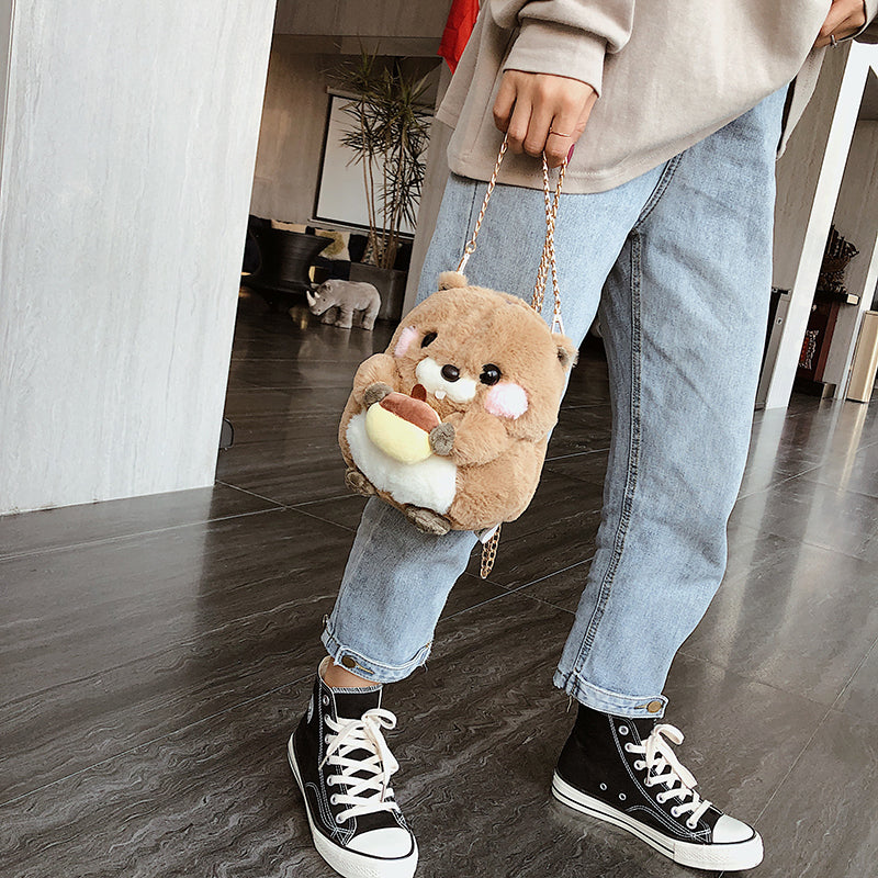 Plush Cute Bag For Women Cartoon Hamster Doll One Shoulder Bag For Students