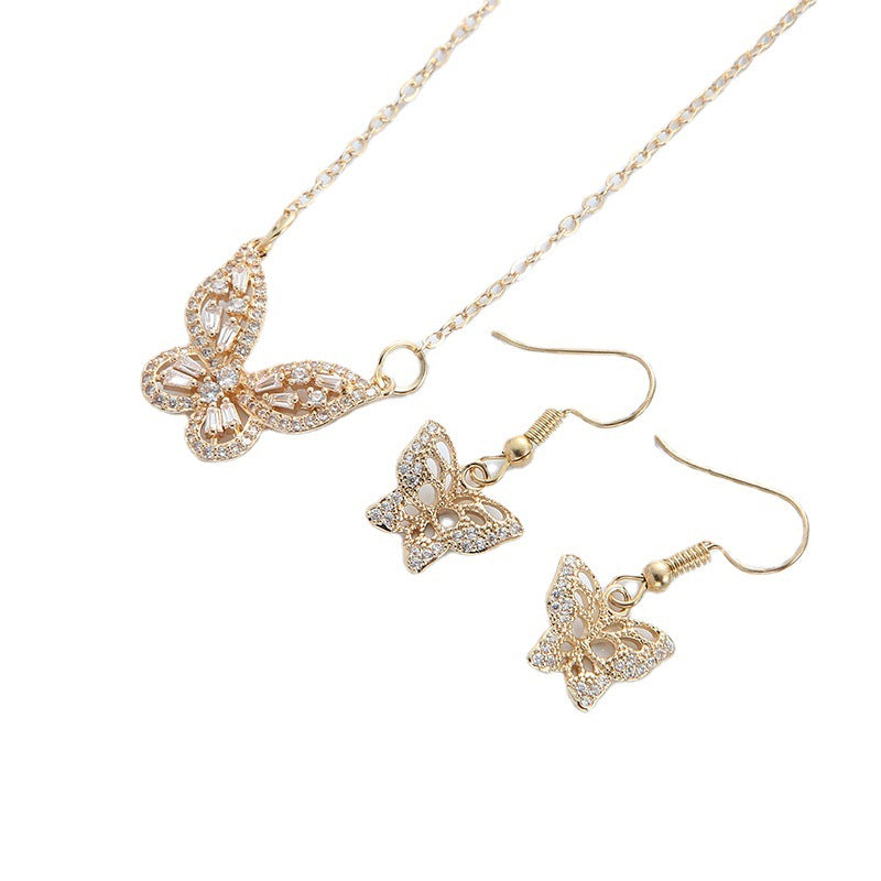 Entry Lux Copper Jewelry Micro Inlaid Zircon Butterfly Earrings Necklace Dress Accessories