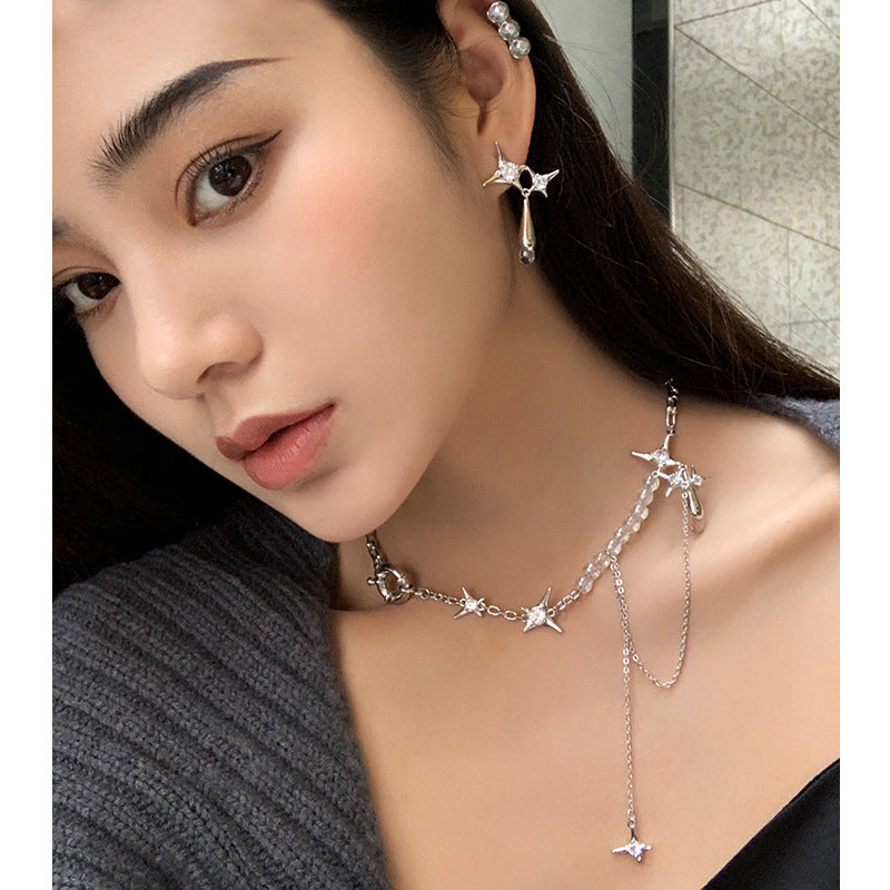 Diamond Star Awn Water Drop Pendant Clavicle Necklace Fashion