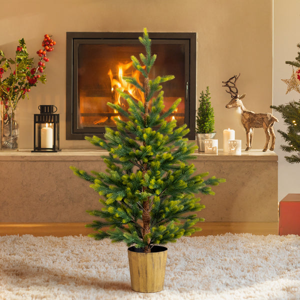 2 Pack 4 FT Dual Tone Artificial Christmas Tree With Pot Stand, Potted Xmas Pine Tree With 119 Branch Tips For Holiday Party Office Home, Green