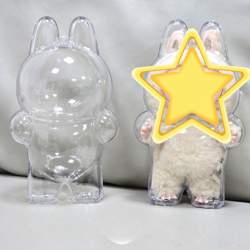 Protective Cover for LABUBU Plush Figure Doll, Plastic Protective Cover for LABUBU The Monsters Figure Keychain, Storage Transparent PVC Keychain Model Walking Display Bag for Fan Collection
