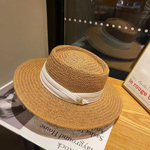 Summer Straw Hat Women Shade Beach Weave Flat Top