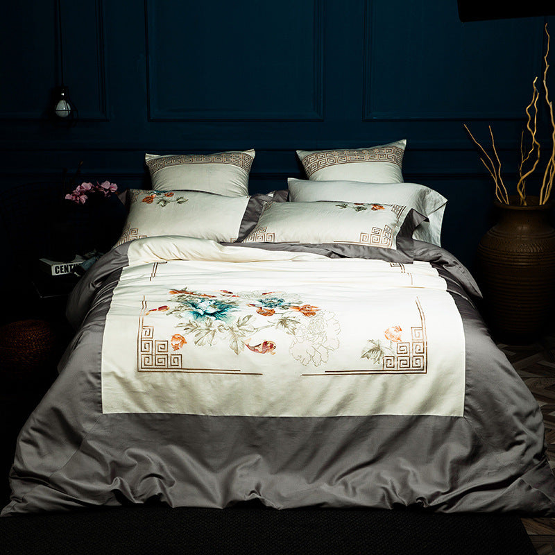Simple solid color bedding with stitching embroidery