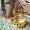 Art Buddha Candlestick Butter Oil Lamp Buddha Sitting on Lotus Feature Art Hollow Metal Candle Holder Carving Light and Shadow