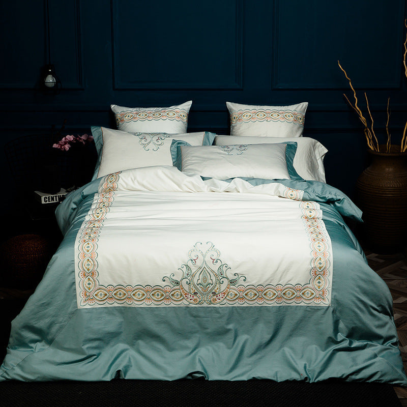 Simple solid color bedding with stitching embroidery