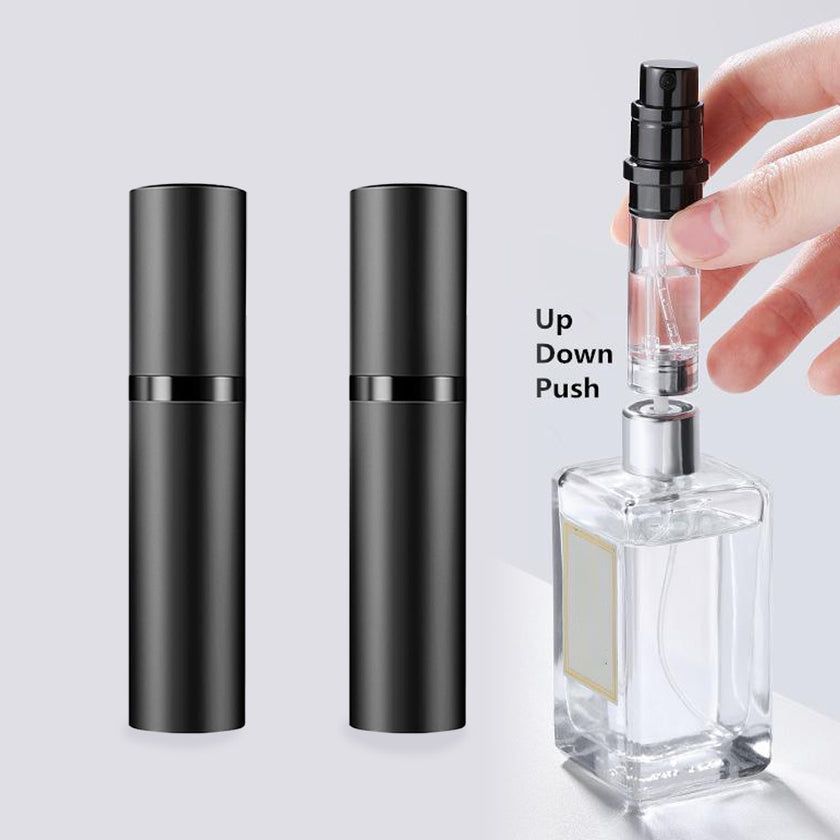 2pcs 5ml Empty Perfume Spray Bottle Portable Mini Refillable Fragrance Atomizer Travel Container Black Fragrance Refill Bottle Fine Mist Bottom Filling Inner Bottle Sprayer Cosmetic Packaging Gif