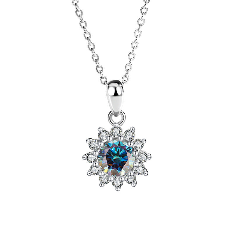 Women's Sterling Silver SUNFLOWER Diamond Pendant Moissanite Necklace