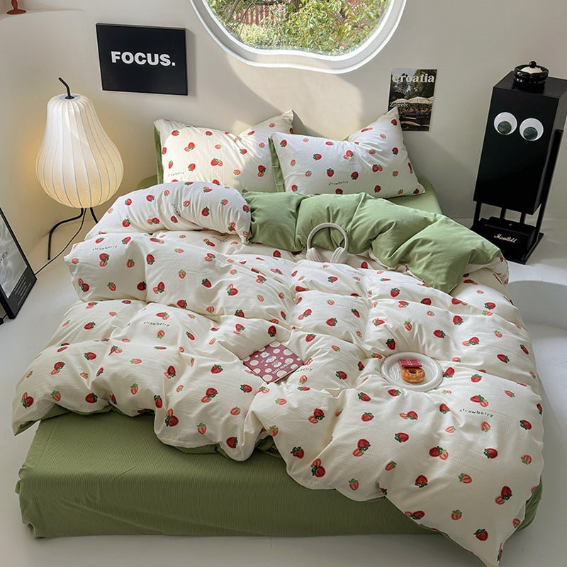Washed Cotton Printed Four-piece Bedding Set