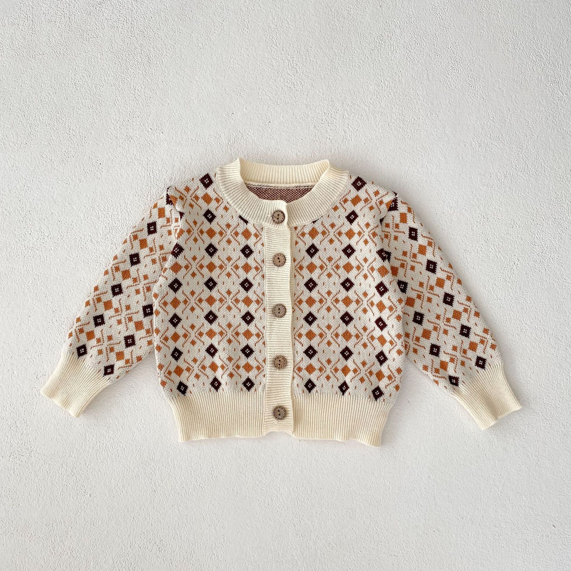 Rhombus Jacquard Knitted Coat Strap Rompers Jumpsuit Suit