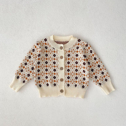 Rhombus Jacquard Knitted Coat Strap Rompers Jumpsuit Suit