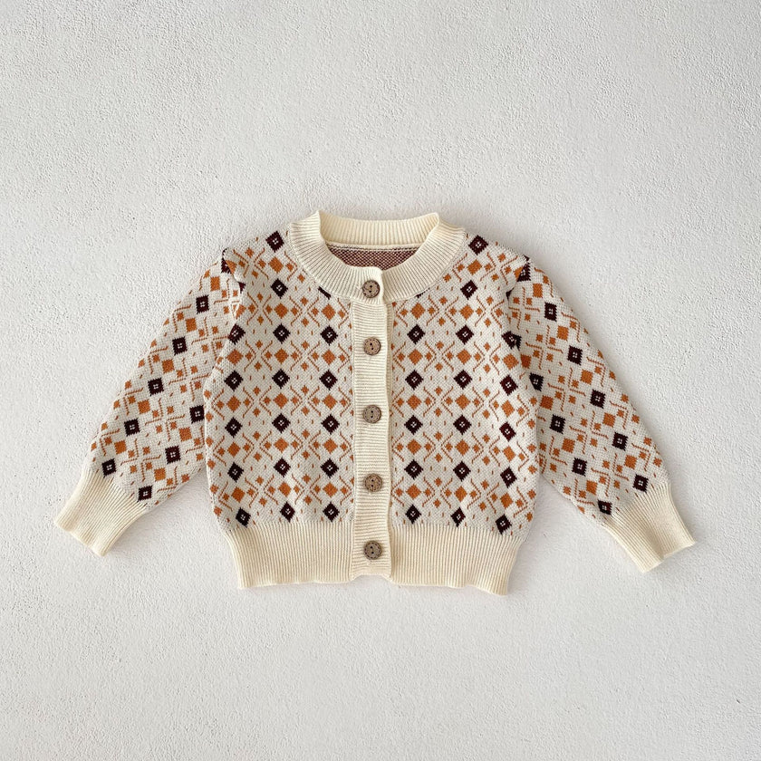 Rhombus Jacquard Knitted Coat Strap Rompers Jumpsuit Suit