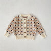 Rhombus Jacquard Knitted Coat Strap Rompers Jumpsuit Suit