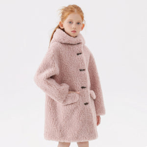 Autumn And Winter New Girls' Imitation Lamb Wool Coat Mid-length Wool