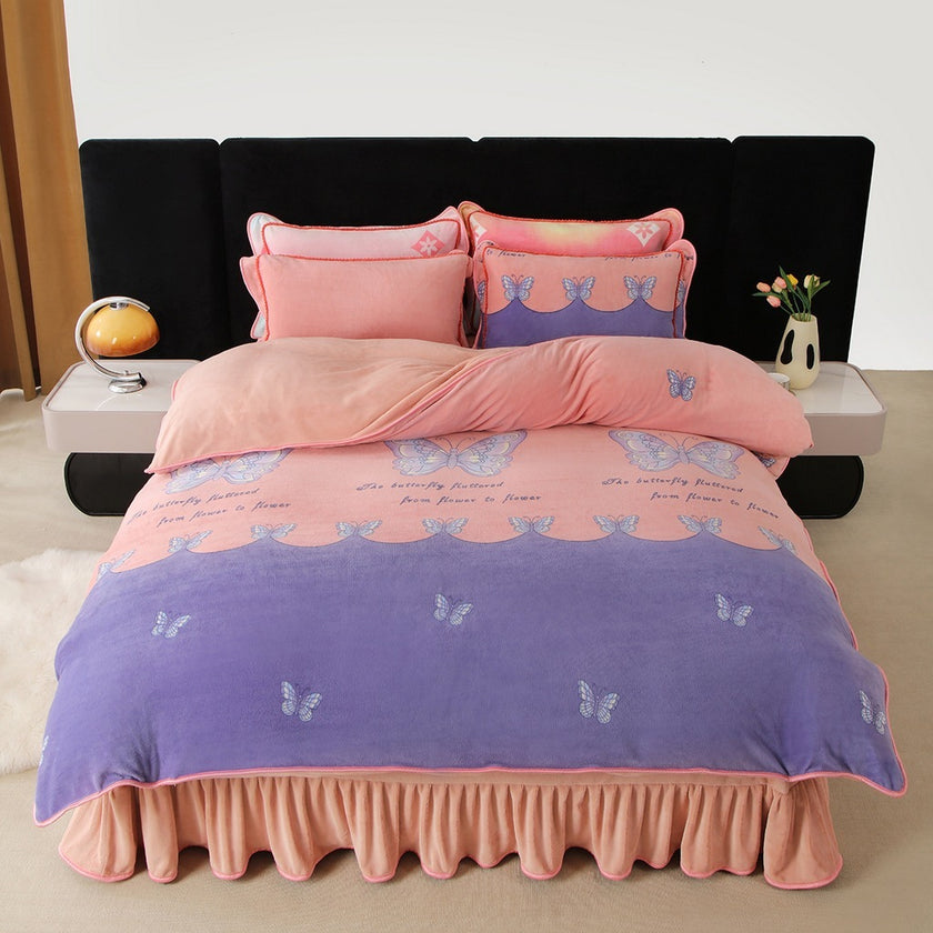 New Milk Fiber Printed Four-piece Bedding Set