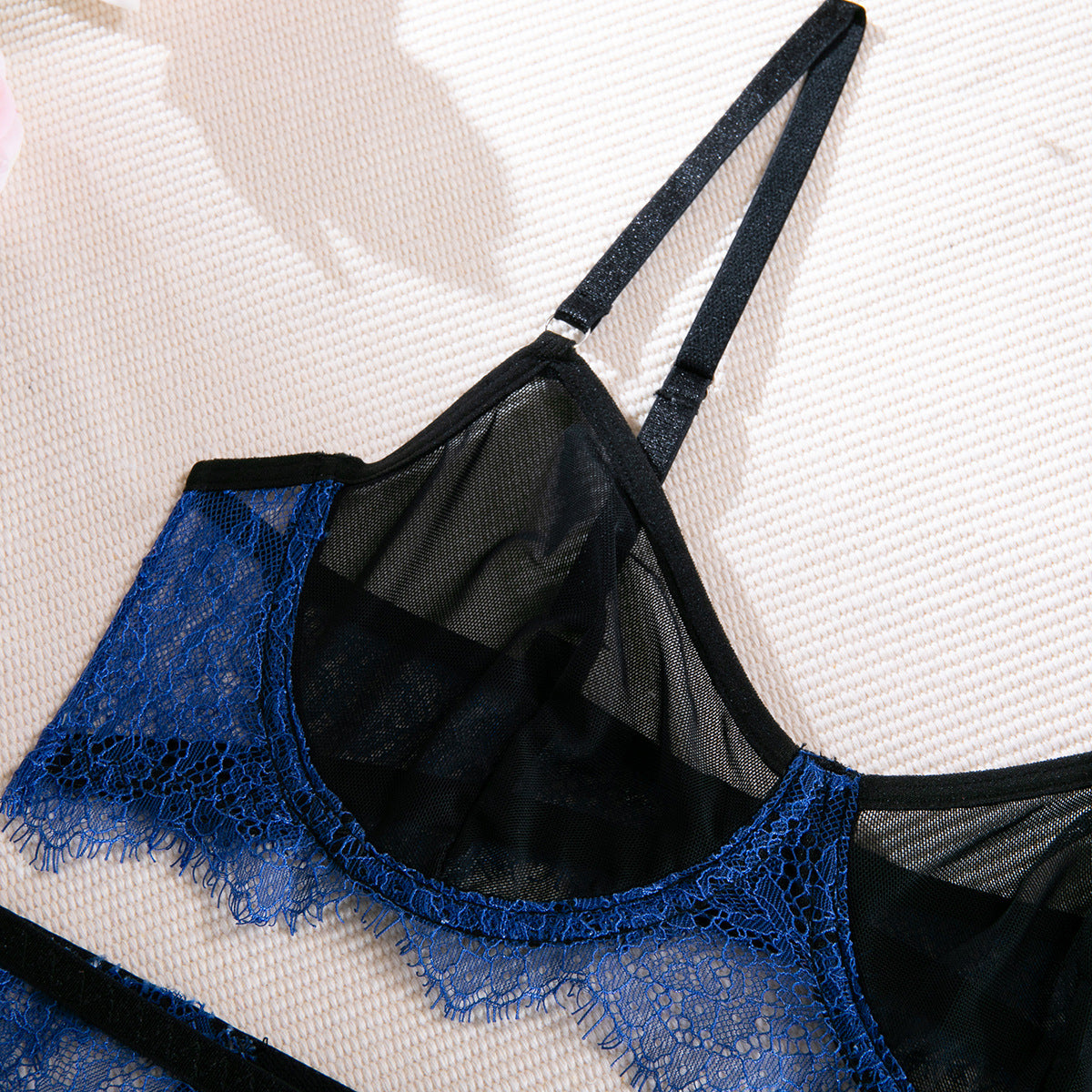 Underwear Lace Fabric Stitching Contrast Color Three-piece Set
