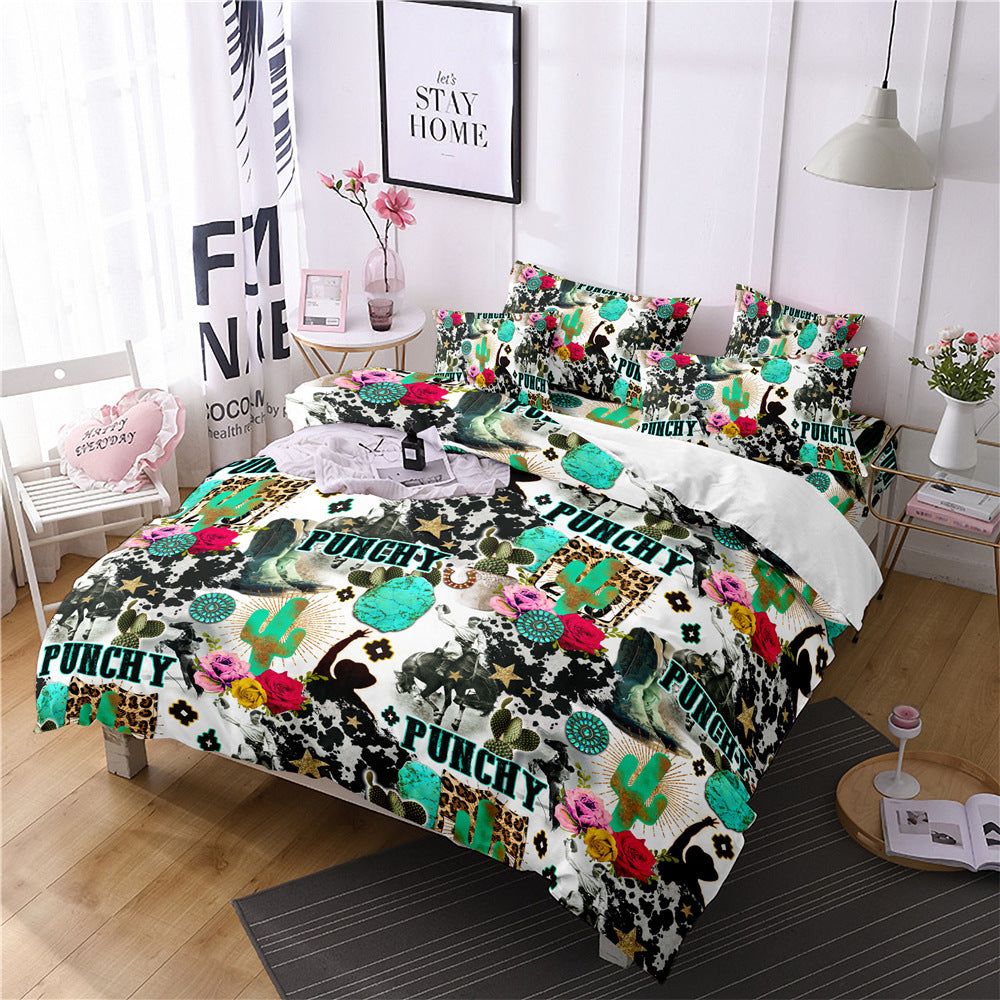 Household Fashion Simple Digital Printing Bedding Three-piece Set