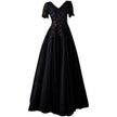 Elegant Black Deep V-neck Evening Long-sleeve Wedding Dress