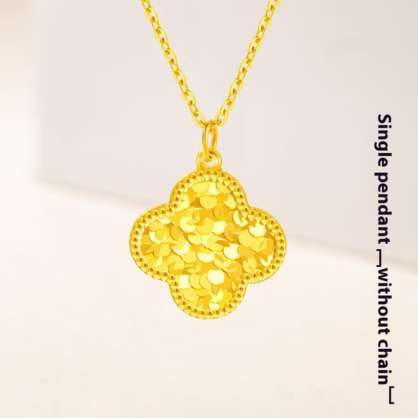 Crushed Ice Gold Four-leaf Clover Necklace