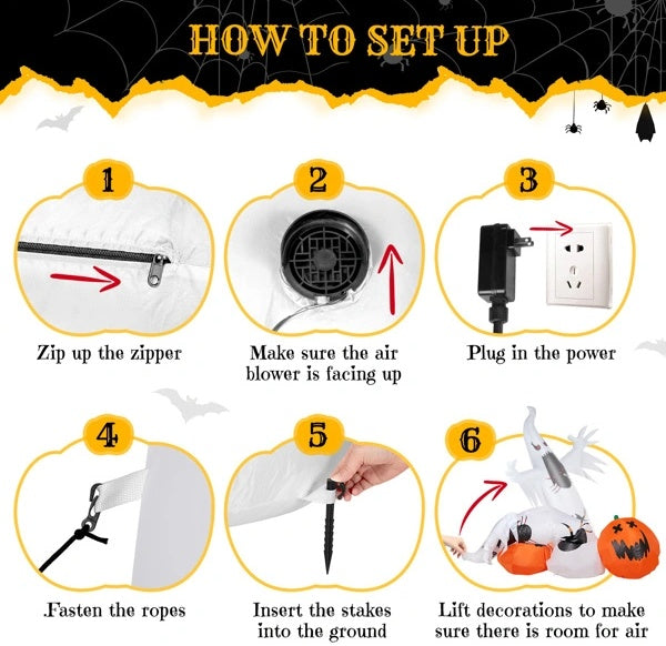 11.8 FT Halloween Inflatables Ghost Spider Pumpkin Outdoor Decorations