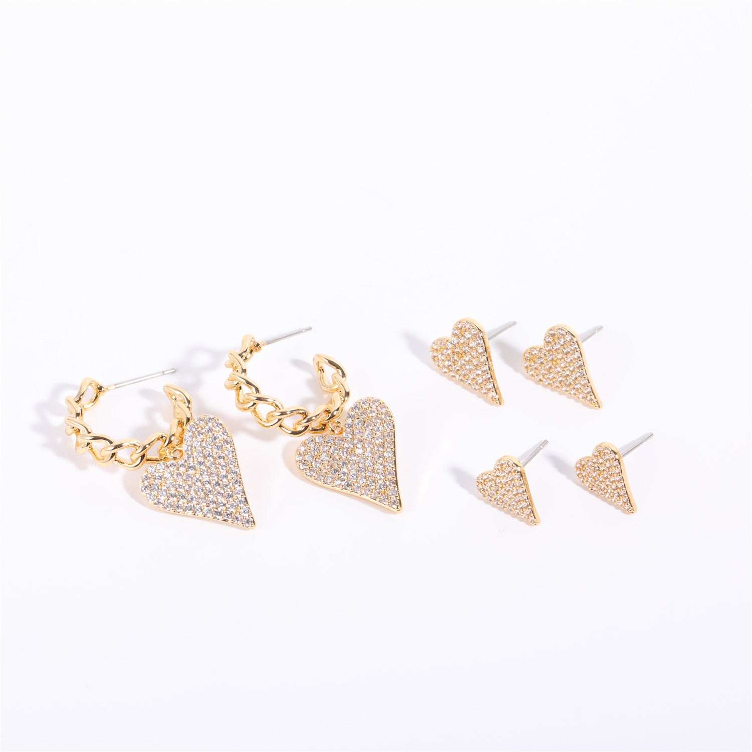 Copper Inlaid Zircon Long Peach Heart Earrings Chain Earrings Heart-shaped