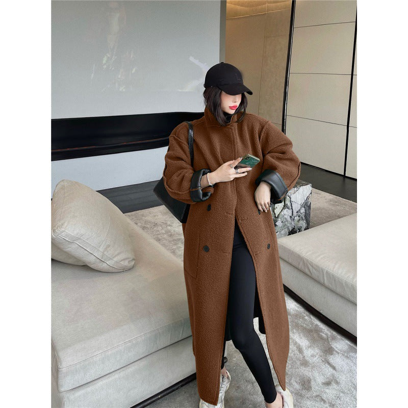 Fur Integrated Lamb Wool Medium Length Thickened Blue Coat