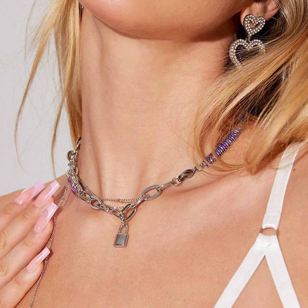 Qifu French Entry Lux Style Purple Zircon Clavicle Chain