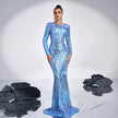 High-end Long Sleeve Temperament Crew Neck Sexy Long Sequined Banquet Evening Dress party