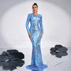 High-end Long Sleeve Temperament Crew Neck Sexy Long Sequined Banquet Evening Dress party