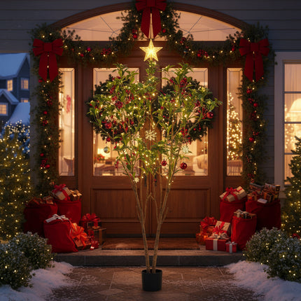 5.2FT Artificial Tree Natural Look Citrus Faux Tree Artificial Floor Plant W Leaves & Flowers For Home Office Patio Decor