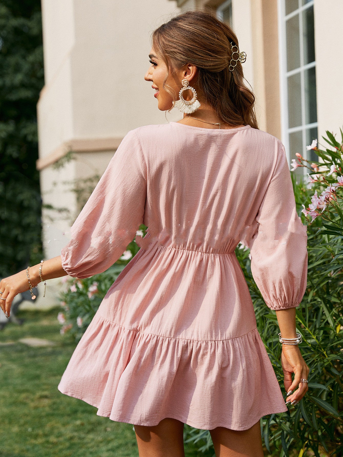 Mid Waist Chiffon Solid Color Cotton Short Skirt